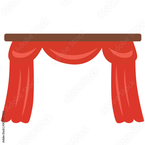 Bright red curtains tied back on both sides, creating a theatrical frame. Classic stage or performance design with a simple and clean layout.