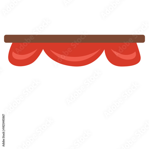 A simple red curtain valance with scalloped edges, mounted on a horizontal. Ideal for stage top decor or theater-themed illustrations.