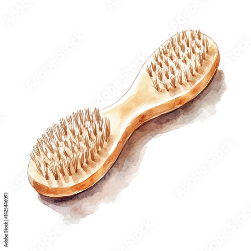 Baby hairbrush with soft bristles, watercolor illustration, isolated on a white background.

