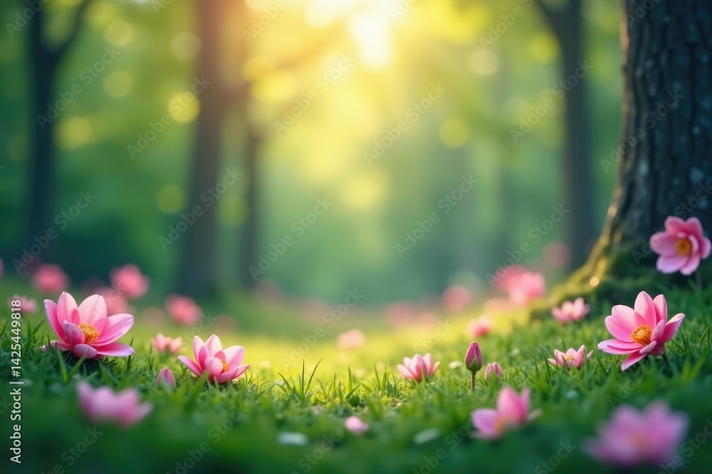 Fototapeta premium Abstract blurred nature scene, soft focus, tranquil colors, trees, peaceful, water