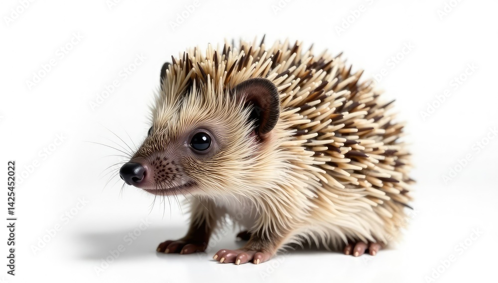A single brown hedgehog, fully visible, against a stark white backdrop , isolated, background A single brown hedgehog, fully visible, against a stark white backdrop , isolated, background
