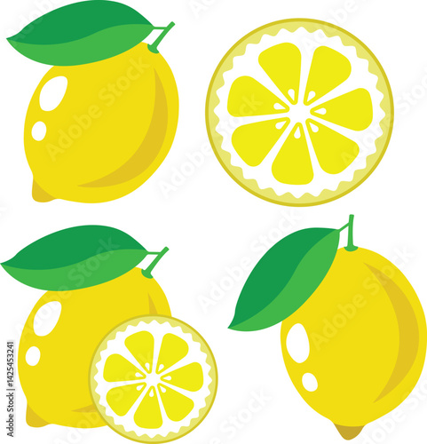  Lemon Set: Whole and Slice vector