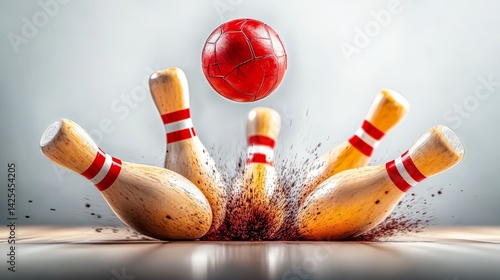 Wallpaper Mural Bowling ball is in the air above a row of wooden pins. The pins are scattered around the bowling ball Torontodigital.ca