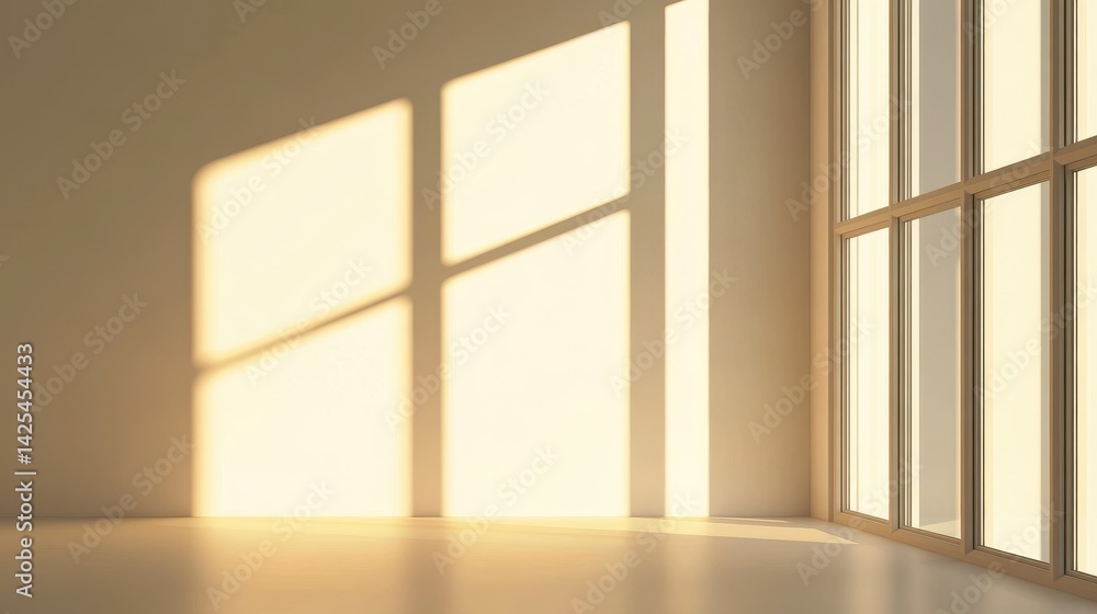 Sunlight casting shadows on a minimalist interior with large windows and warm tones Sunlight casting shadows on a minimalist interior with large windows and warm tones