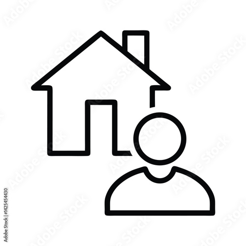 House and Person Icon, Vector, Minimalist Style, Home Service, Transparent Background