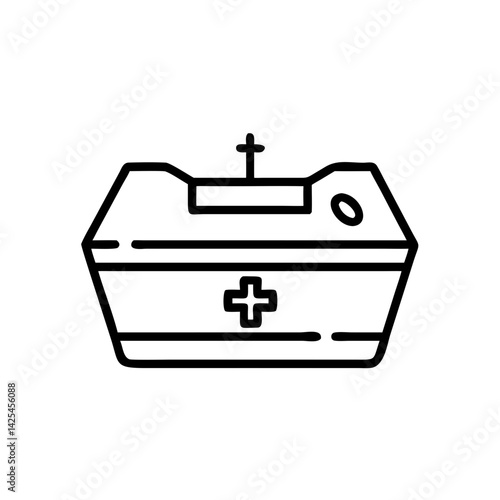 Military funeral casket with flag icon, honoring fallen soldiers