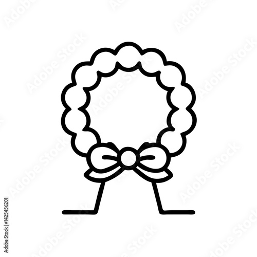 Funeral wreath on stand icon, symbolic floral tribute for mourning