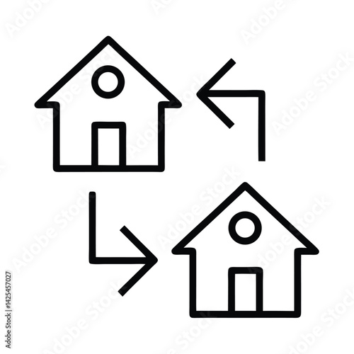 House Exchange Icon with Arrows in Minimalist Style on Transparent Background
