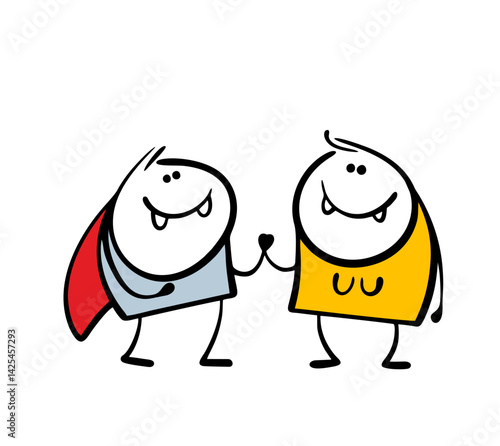 Cute couple of vampires, monsters in love. Vector illustration of a man and a woman holding hands, a fabulous family. Cartoon character isolated on white background.