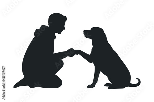 Man And Dog Silhouette Paw Shake Friendship Bonding Together Black Isolated Graphic Design Loyalty Trustful Relationship Affectionate Companion Friendly Pet
