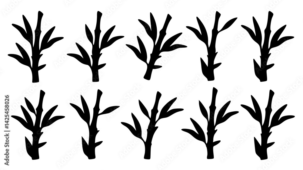 Fototapeta premium set of bamboo branch silhouette vector on white background