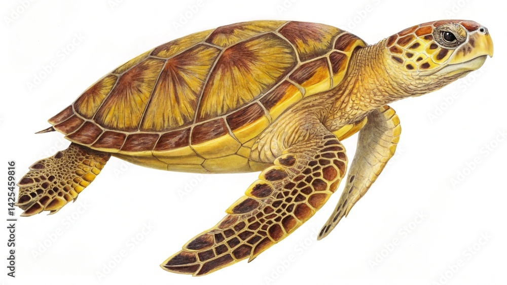 Obraz premium Ornate Turtle Side View with Intricate Shell on White Background