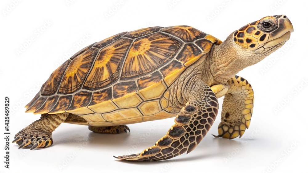 Obraz premium Ornate Turtle Side View with Intricate Shell on White Background