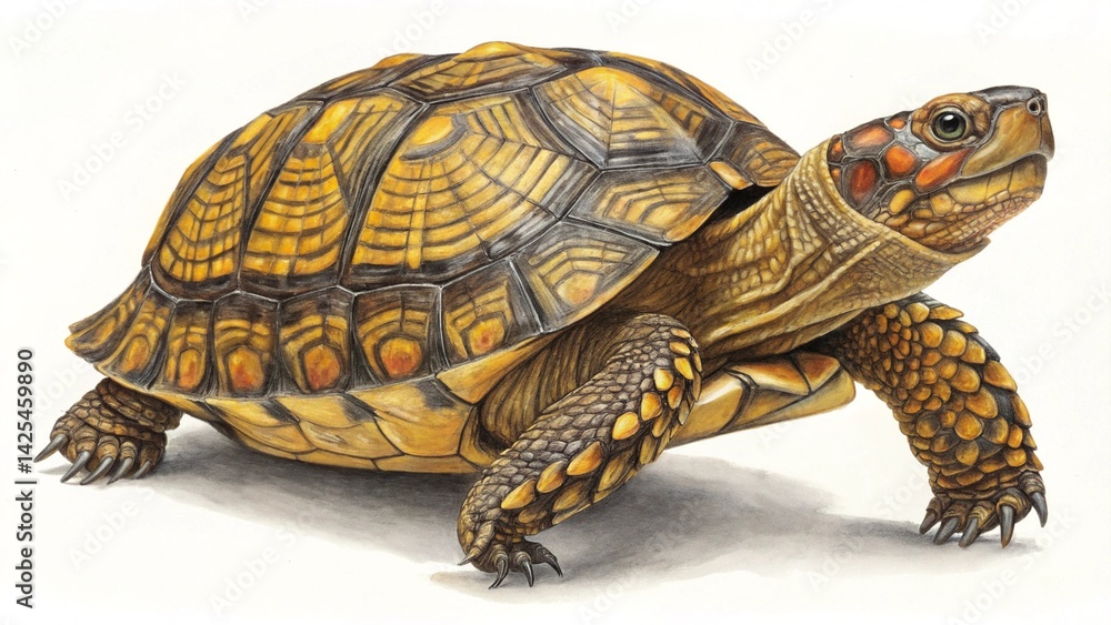 Obraz premium Ornate Turtle Side View with Intricate Shell on White Background