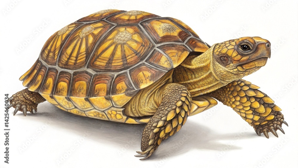 Obraz premium Ornate Turtle Side View with Intricate Shell on White Background