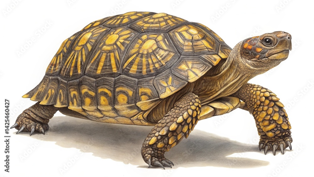 Obraz premium Ornate Turtle Side View with Intricate Shell on White Background
