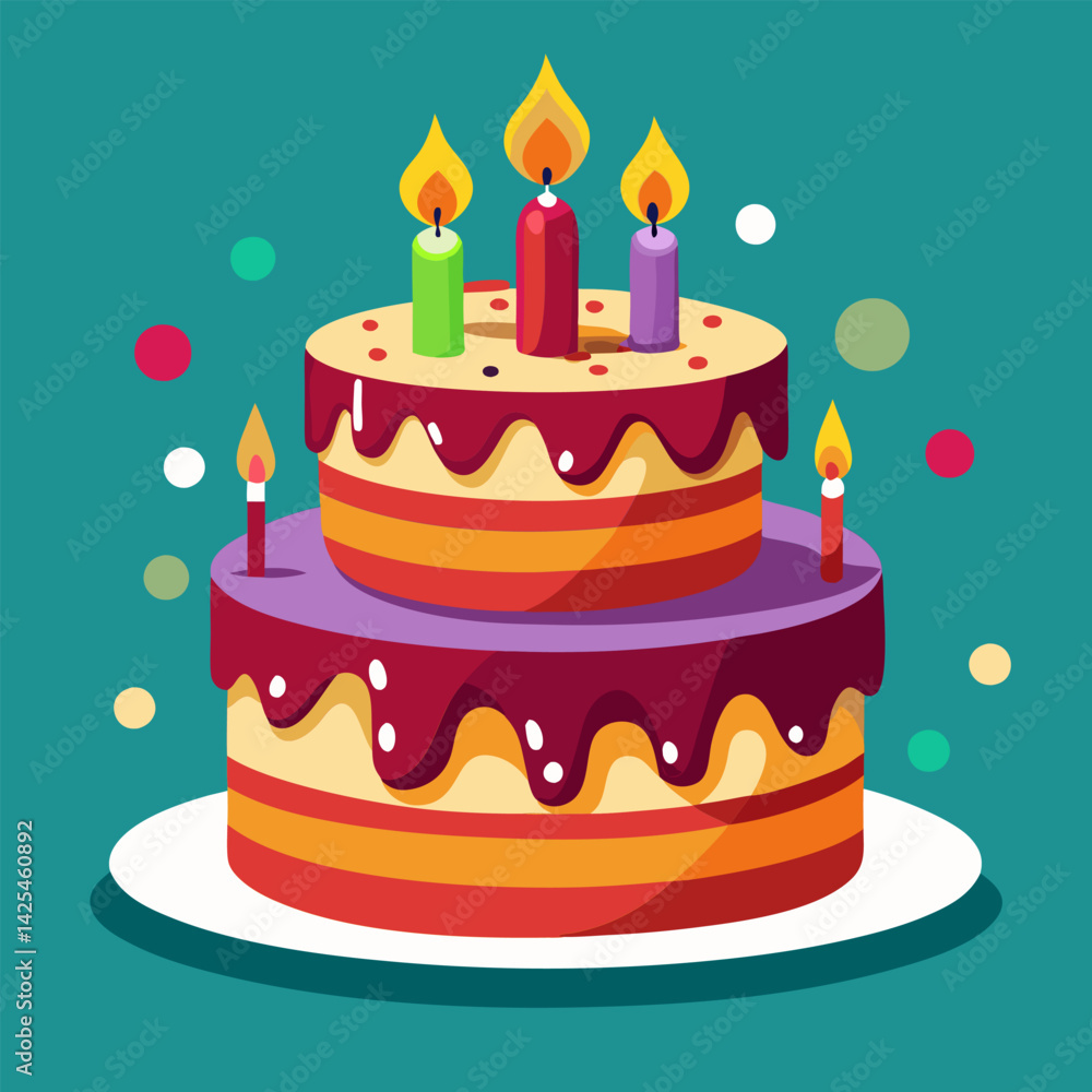 Delicious Birthday Cake with Colorful Candles Delicious Birthday Cake with Colorful Candles