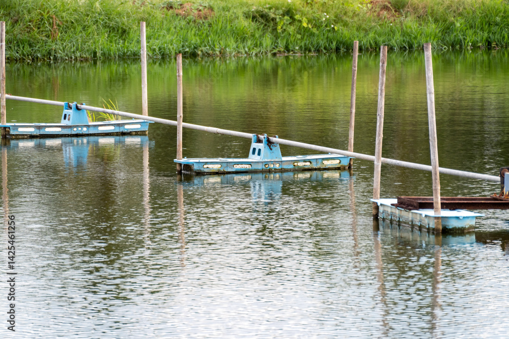 Fishing equipment floating calm water in scenic nature environment tranquil viewpoint