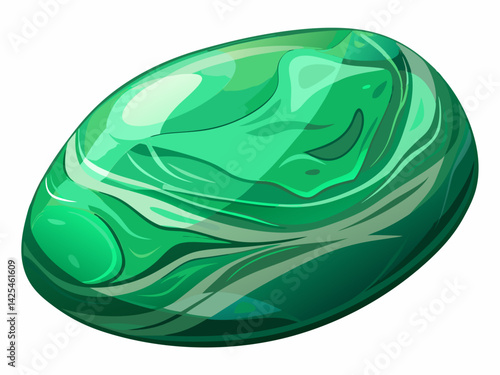 A high-quality vector illustration of a polished jade stone with smooth green surface and subtle veins, isolated on a white background