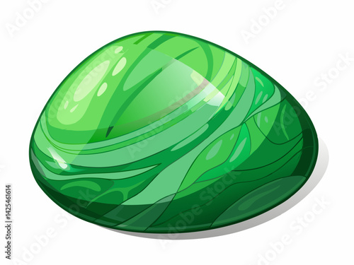 A high-quality vector illustration of a polished jade stone with smooth green surface and subtle veins, isolated on a white background