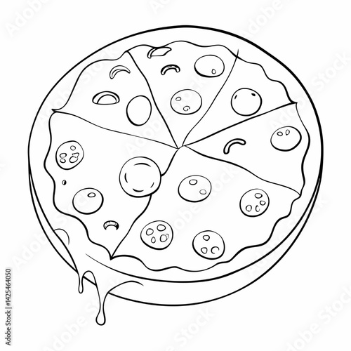 Delicious Pizza with Pepperoni and Cheese . Italian Food Illustration