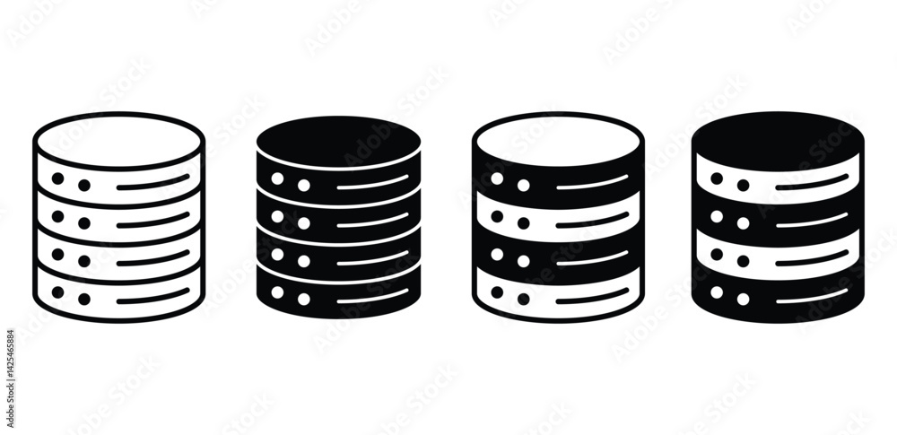 Black and White Stacked Cylinders Database Icons Vector Design Illustration