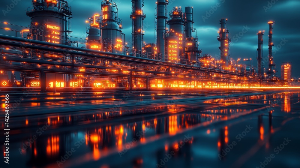 Fototapeta premium Night view of factory with light 