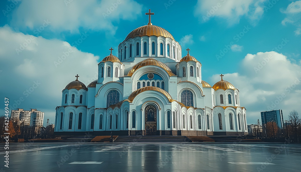 Fototapeta premium Modern cityscape reflection serene urban architecture