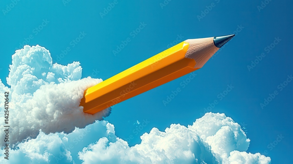 National Space Day A pencil shoots through clouds, symbolizing creativity and inspiration.