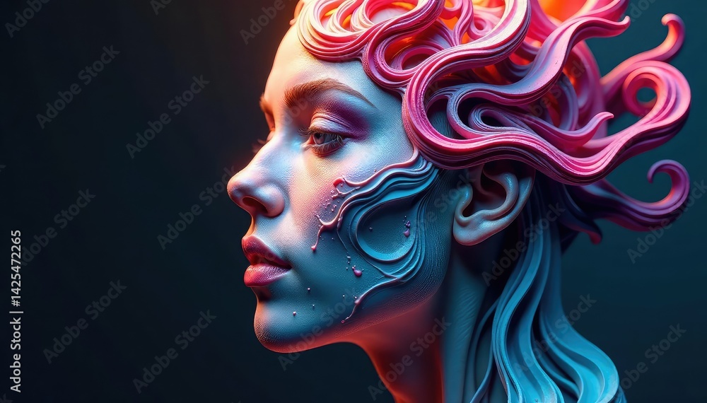 Intricate, organic swirls forming a stylized facial structure , movement, spiral Intricate, organic swirls forming a stylized facial structure , movement, spiral