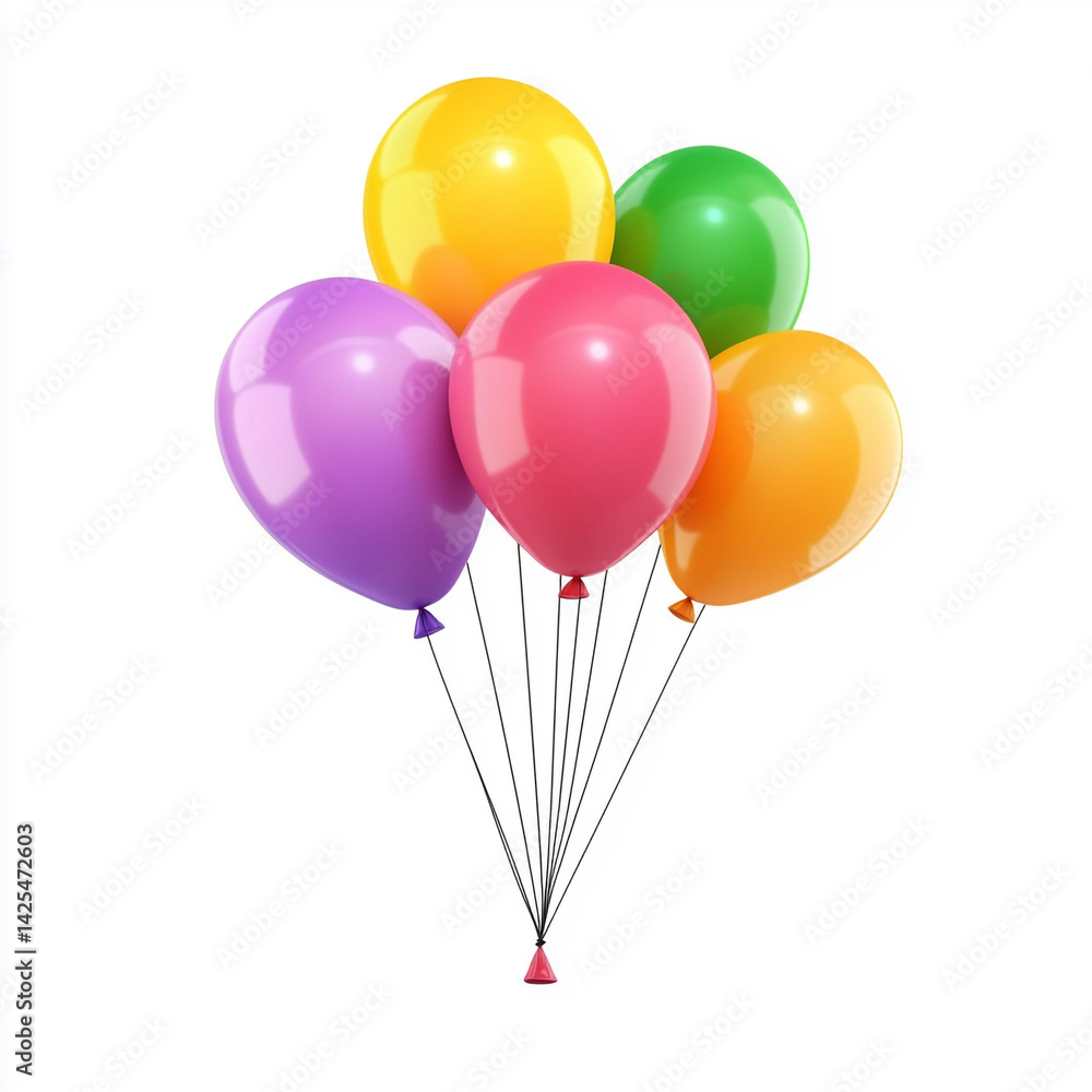 Vibrant party balloons flying high, isolated on white background Vibrant party balloons flying high, isolated on white background