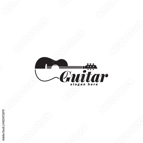 Logo with striped guitar vector template