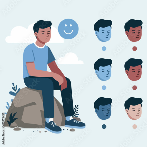 illustration of a person sitting on a rock alone