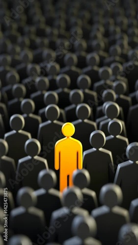 A single yellow person standing out from the crowd against a black background, symbolizing B2B marketing, ecommerce leadership, and unique branding
