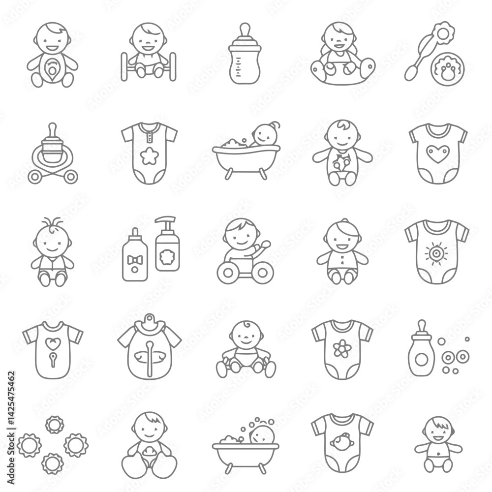 Set of line icons related to child care, international children day, kid rights, parenthood. Outline icon collection. Editable stroke. Vector illustration Set of line icons related to child care, international children day, kid rights, parenthood. Outline icon collection. Editable stroke. Vector illustration