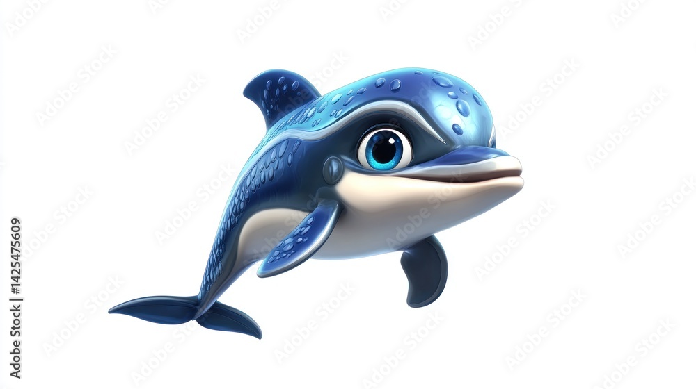 Fototapeta premium Cute cartoon dolphin, water droplets