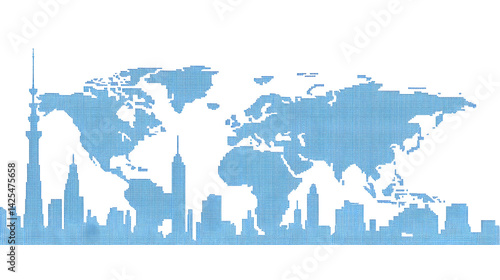 Wallpaper Mural Abstract Digital Illustration Of Global World Map Skyline In Blue And Black Torontodigital.ca