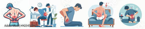 collection of vector images of a man with back pain