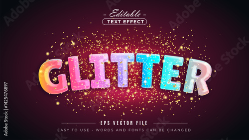 Colourful glitter text, editable text effect.