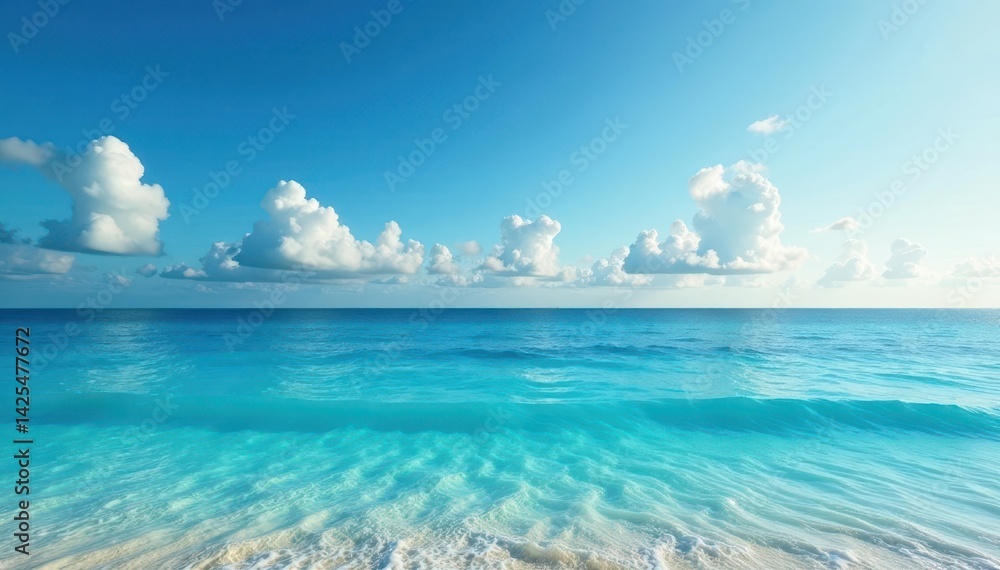 Obraz premium Azure ocean meets vibrant sky, endless horizon , serene, water, paradise
