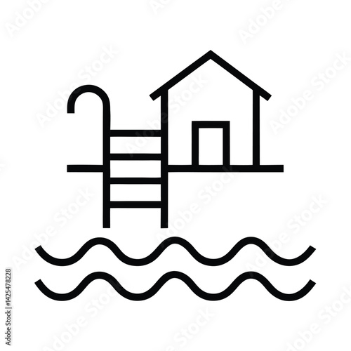 House with Ladder and Water Icon on Transparent Background