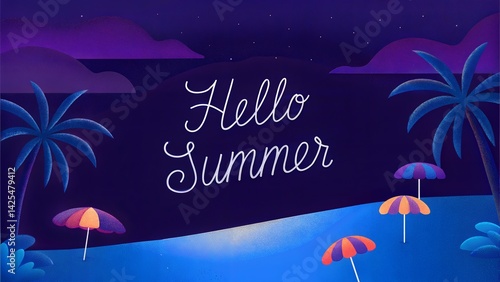 Hello Summer postcard illustration
