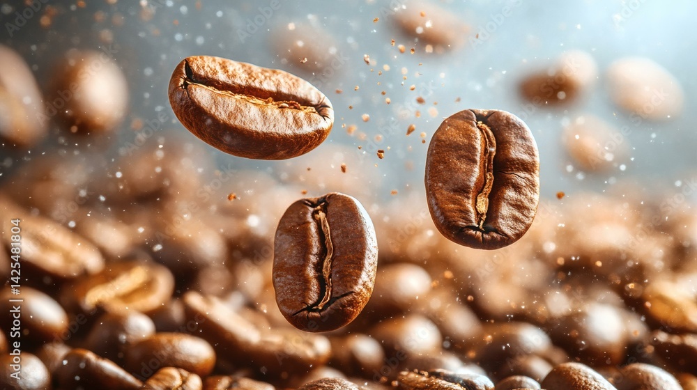Premium Coffee Beans in Suspension with Artistic Lighting and Fine Details for Coffee Advertising and Promotion Premium Coffee Beans in Suspension with Artistic Lighting and Fine Details for Coffee Advertising and Promotion