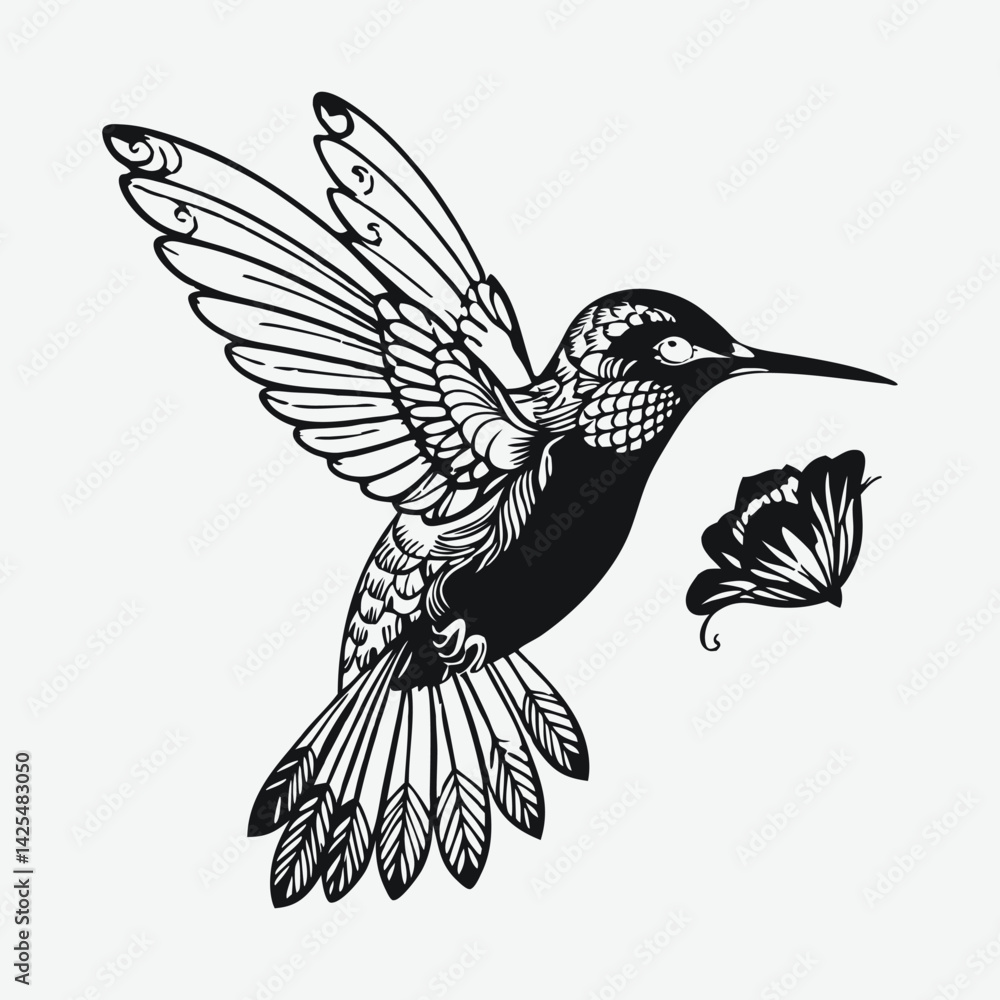 Obraz premium Hummingbird with Flower Illustration Vector Design