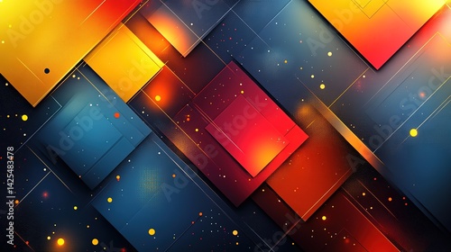 Geometric Abstract with Warm Tones and Scattered Light Particles