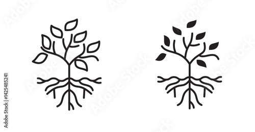 Tree with roots and leaves icon