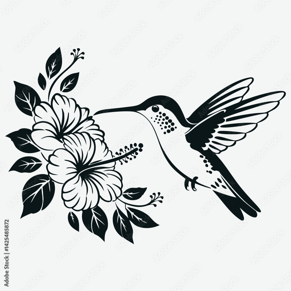 Fototapeta premium Hummingbird with Flower Illustration Vector Design