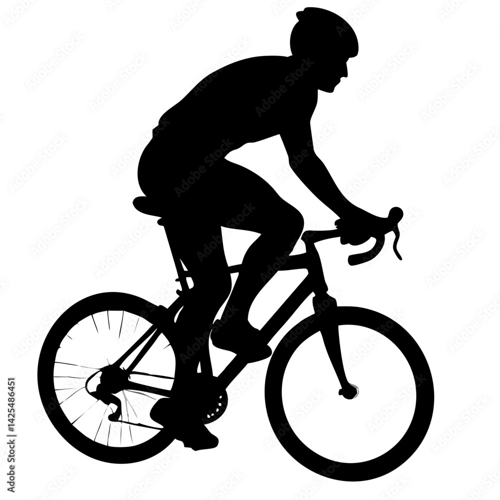 Bicycle rider pedaling swiftly along a path in silhouette against a plain background during daylight hours Bicycle rider pedaling swiftly along a path in silhouette against a plain background during daylight hours