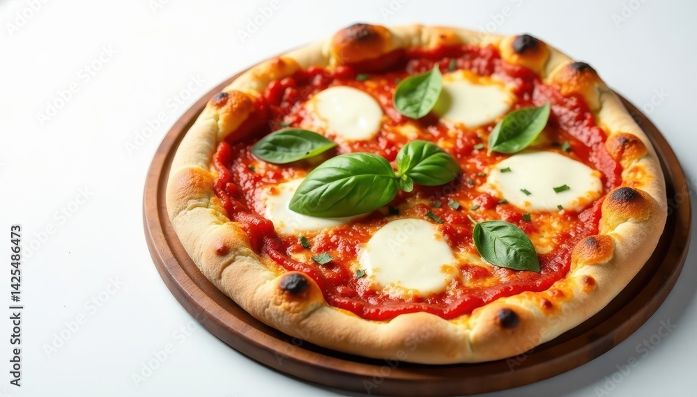 Mouthwatering Margherita pizza, mozzarella, basil White background , appetizing, classic, cheese Mouthwatering Margherita pizza, mozzarella, basil White background , appetizing, classic, cheese