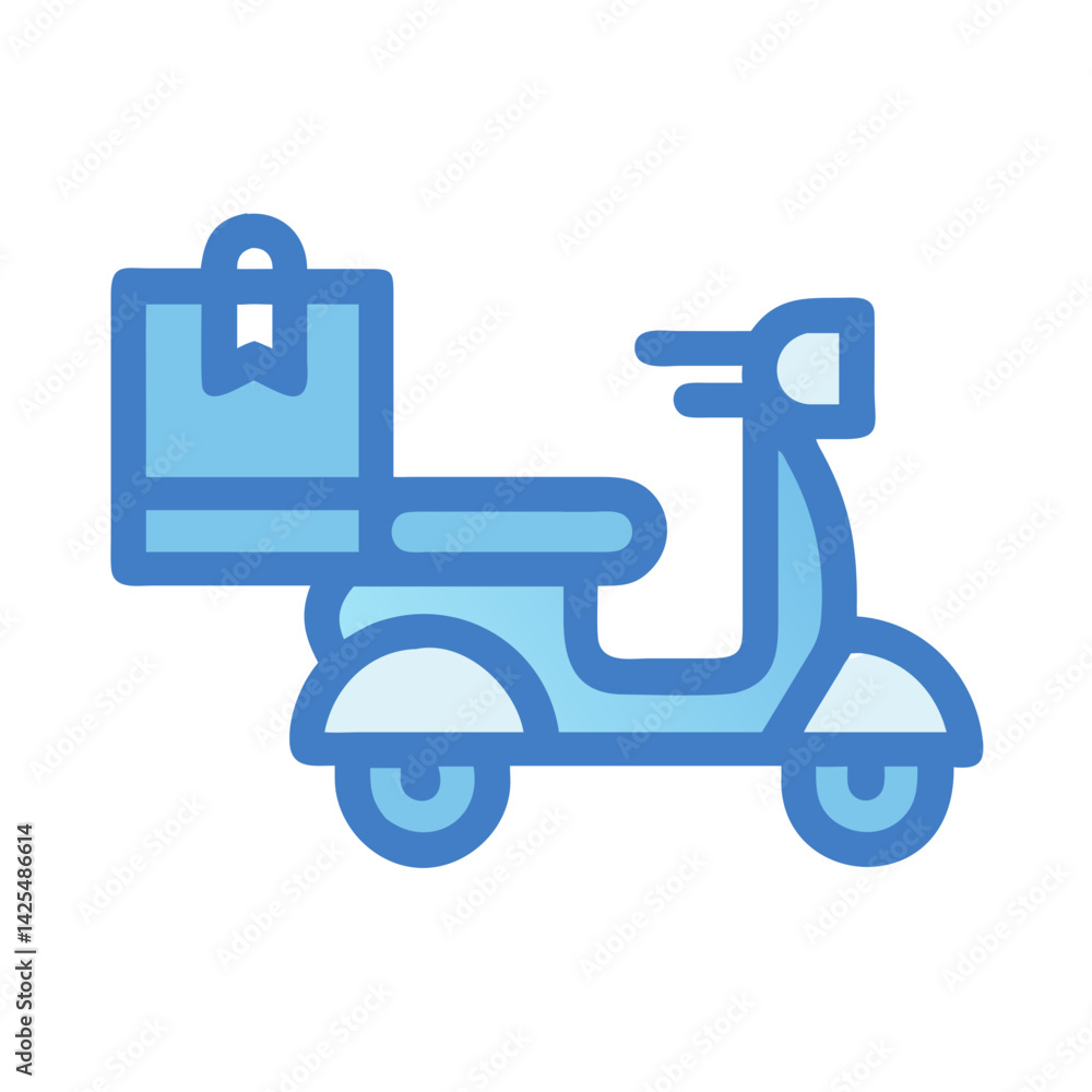 Delivery scooter parked in urban area ready to transport goods during daytime Delivery scooter parked in urban area ready to transport goods during daytime